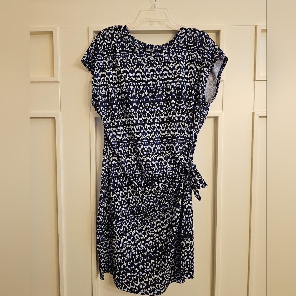 Back and blue XL geometric pattern knee length cotton dress with side tie